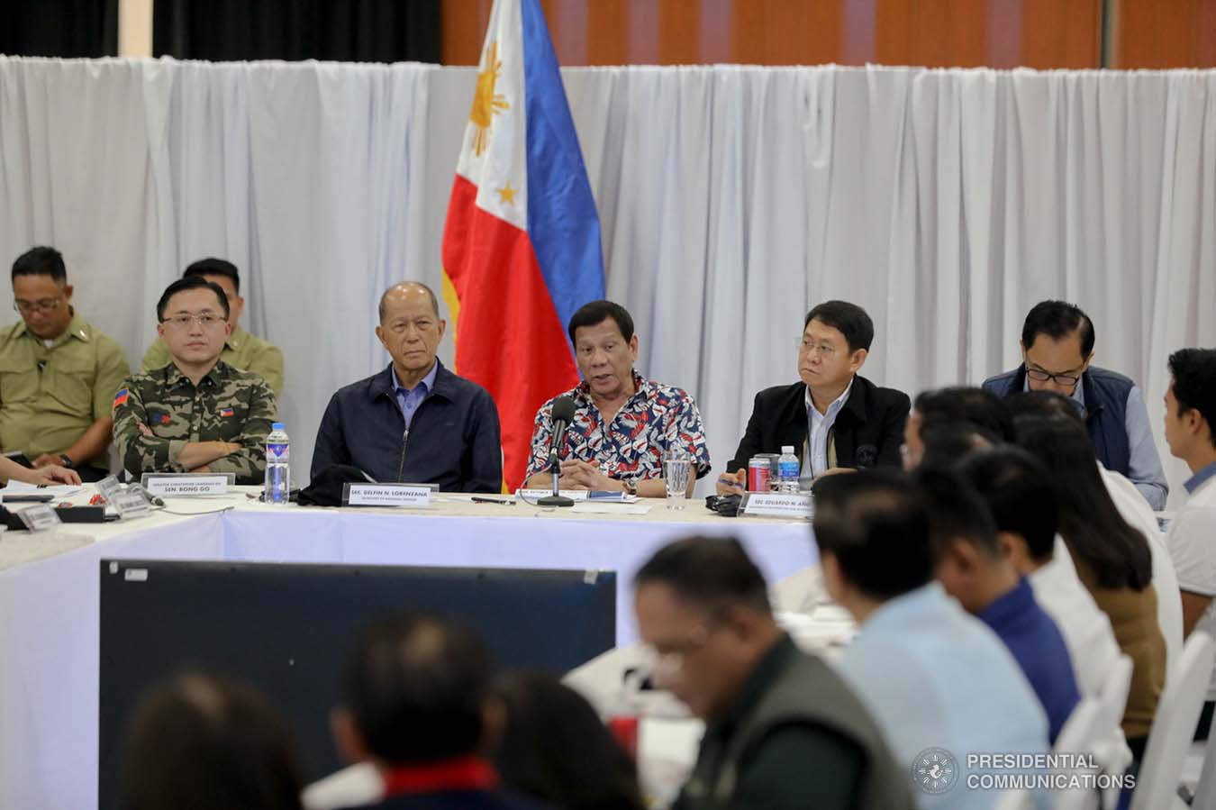 President Rodrigo Roa Duterte holds a situation briefing on the effects of Typhoon Tisoy at the Legazpi City Convention Center on December 5, 2019. ALFRED FRIAS/PRESIDENTIAL PHOTO