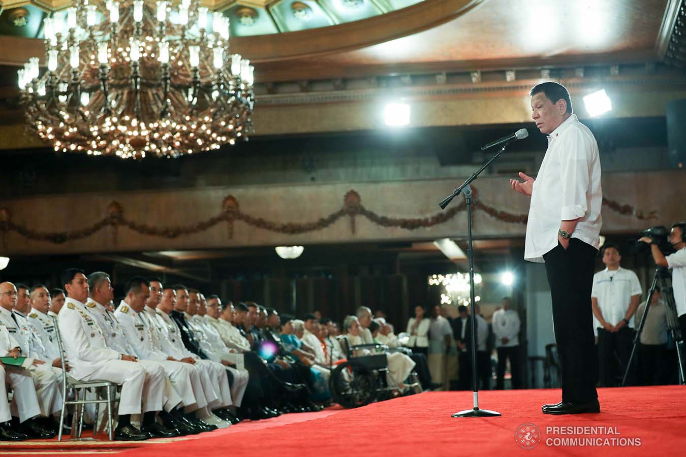 President Rodrigo Roa Duterte delivers his speech during the oath-taking ceremony of the newly-appointed flag officers of the Armed Forces of the Philippines and star-ranked officers of the Philippine National Police at the Malacañan Palace on December 9, 2019. ROBINSON NIÑAL JR./PRESIDENTIAL PHOTO