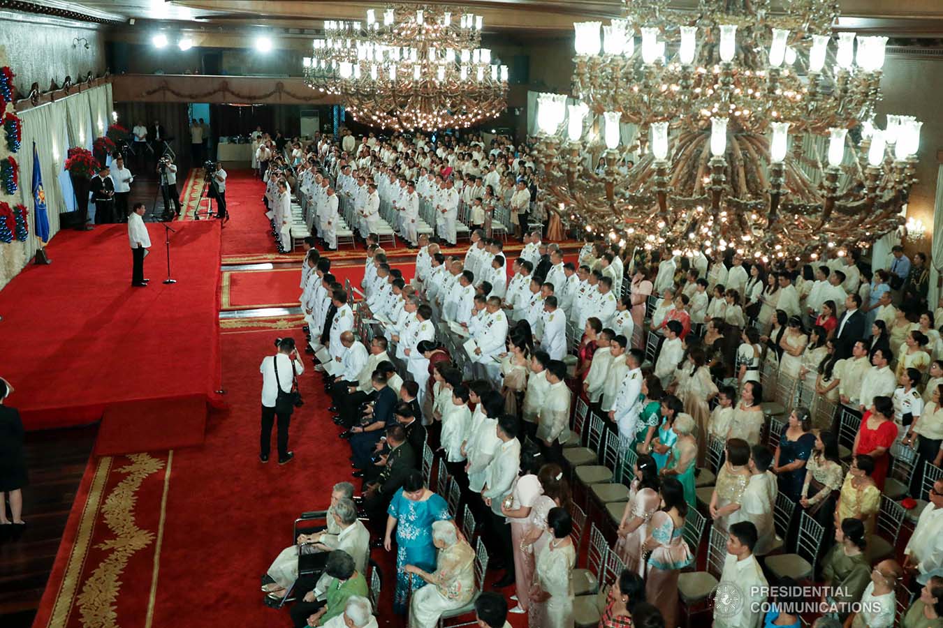 President Rodrigo Roa Duterte delivers his speech during the oath-taking ceremony of the newly-appointed flag officers of the Armed Forces of the Philippines and star-ranked officers of the Philippine National Police at the Malacañan Palace on December 9, 2019. ROBINSON NIÑAL JR./PRESIDENTIAL PHOTO