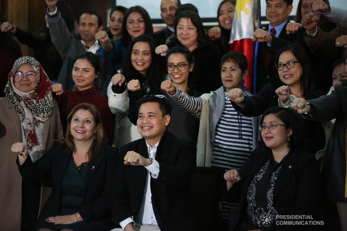 Presidential Assistant on Foreign Affairs and Chief of Presidential Protocol Robert Borje interacted with the Filipino community living in the Republic of Tunisia.   Undersecretary Borje conveyed the message of President Rodrigo Roa Duterte during the town hall type meeting held at the Philippine Legation Office, Immueble AEG, Les Berges du Lac in Tunis on December 19, 2019.   President Rodrigo Roa Duterte designated Undersecretary Borje as Special Envoy to special missions aimed at checking the conditions of overseas Filipino workers in North Africa and the Middle East.   Tunisia is the first of three countries to be visited. The missions will also include the Kingdom of Saudi Arabia and the Kingdom of Bahrain. PRESIDENTIAL PHOTO