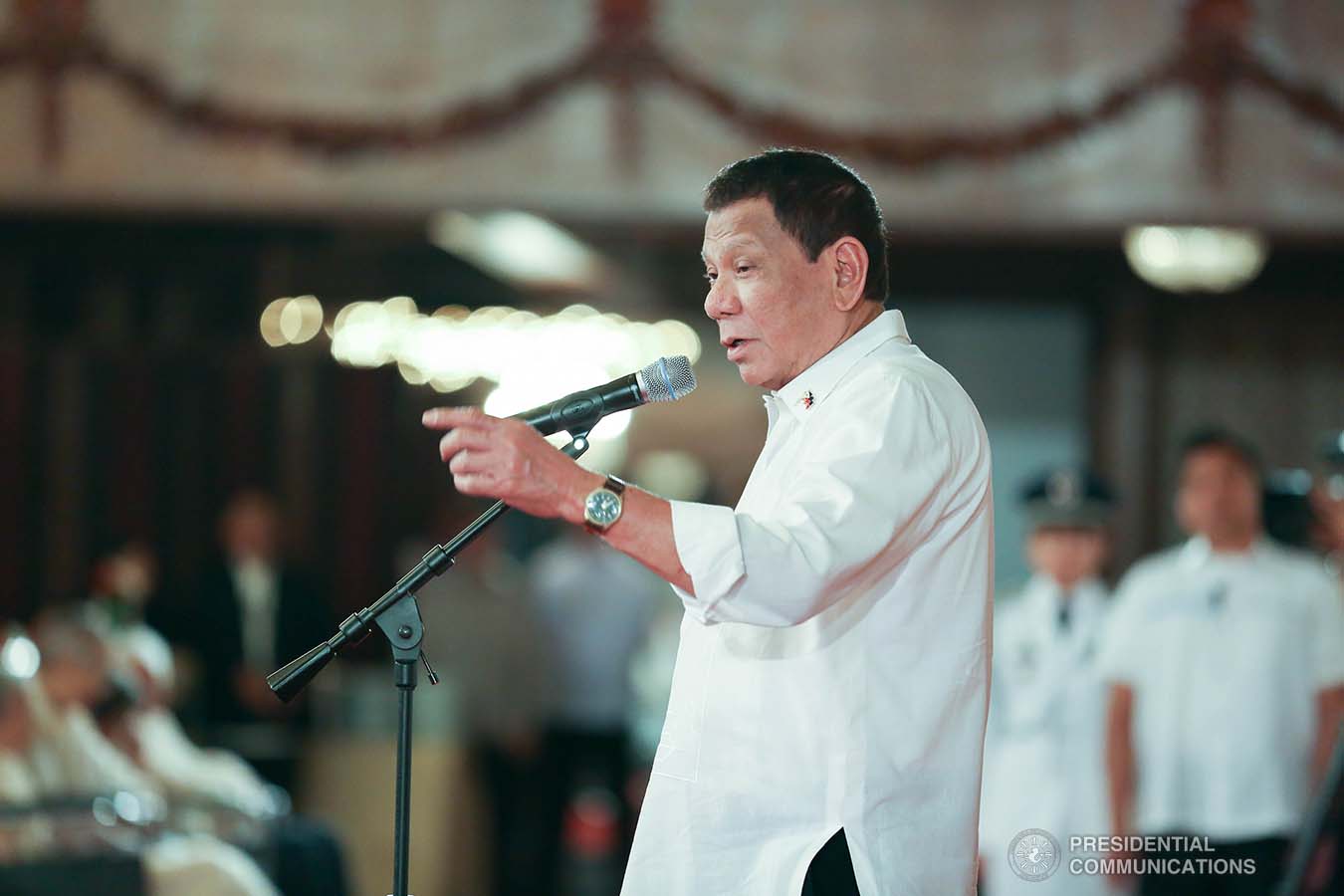 President Rodrigo Roa Duterte delivers his speech during the oath-taking ceremony of the newly- appointed flag officers of the Armed Forces of the Philippines and star-ranked officers of the Philippine National Police at the Malacañan Palace on December 9, 2019. KARL NORMAN ALONZO/PRESIDENTIAL PHOTO