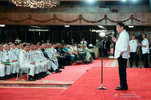 President Rodrigo Roa Duterte delivers his speech during the oath-taking ceremony of the newly- appointed flag officers of the Armed Forces of the Philippines and star-ranked officers of the Philippine National Police at the Malacañan Palace on December 9, 2019. KARL NORMAN ALONZO/PRESIDENTIAL PHOTO