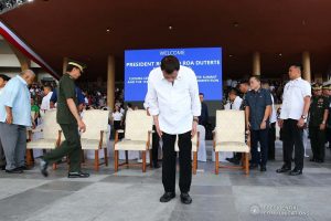President Rodrigo Roa Duterte takes a bow before the guests during the closing ceremony of the National Reserve Officers' Training Corps (ROTC) Summit and the 1st Presidential Silent Drill Competition at the Quirino Grandstand in Manila on December 20, 2019. REY BANIQUET/PRESIDENTIAL PHOTO