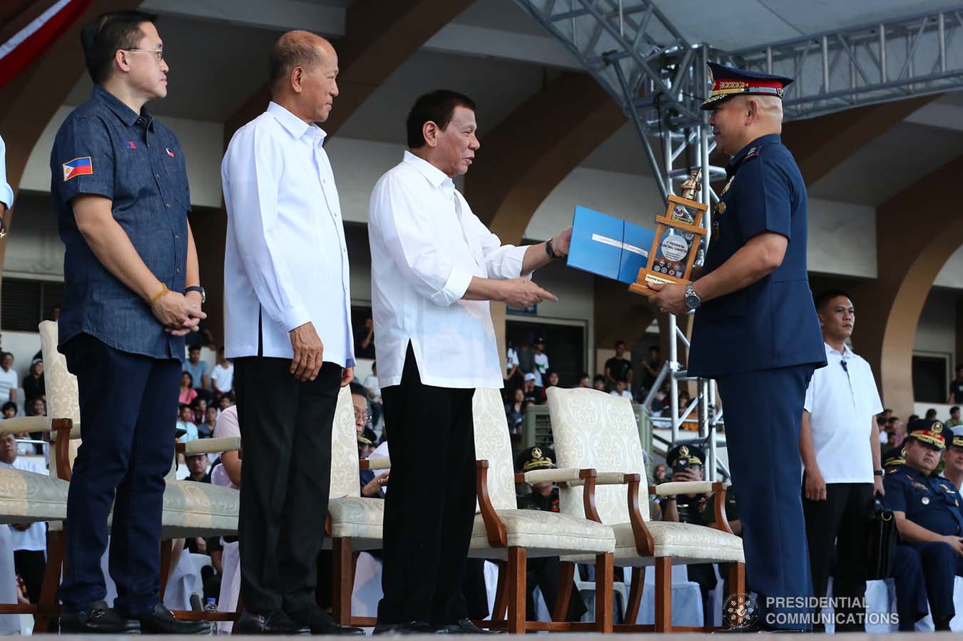 President Rodrigo Roa Duterte leads the awarding ceremony of the 1st Presidential Silent Drill Competition at the Quirino Grandstand in Manila on December 20, 2019. REY BANIQUET/PRESIDENTIAL PHOTO