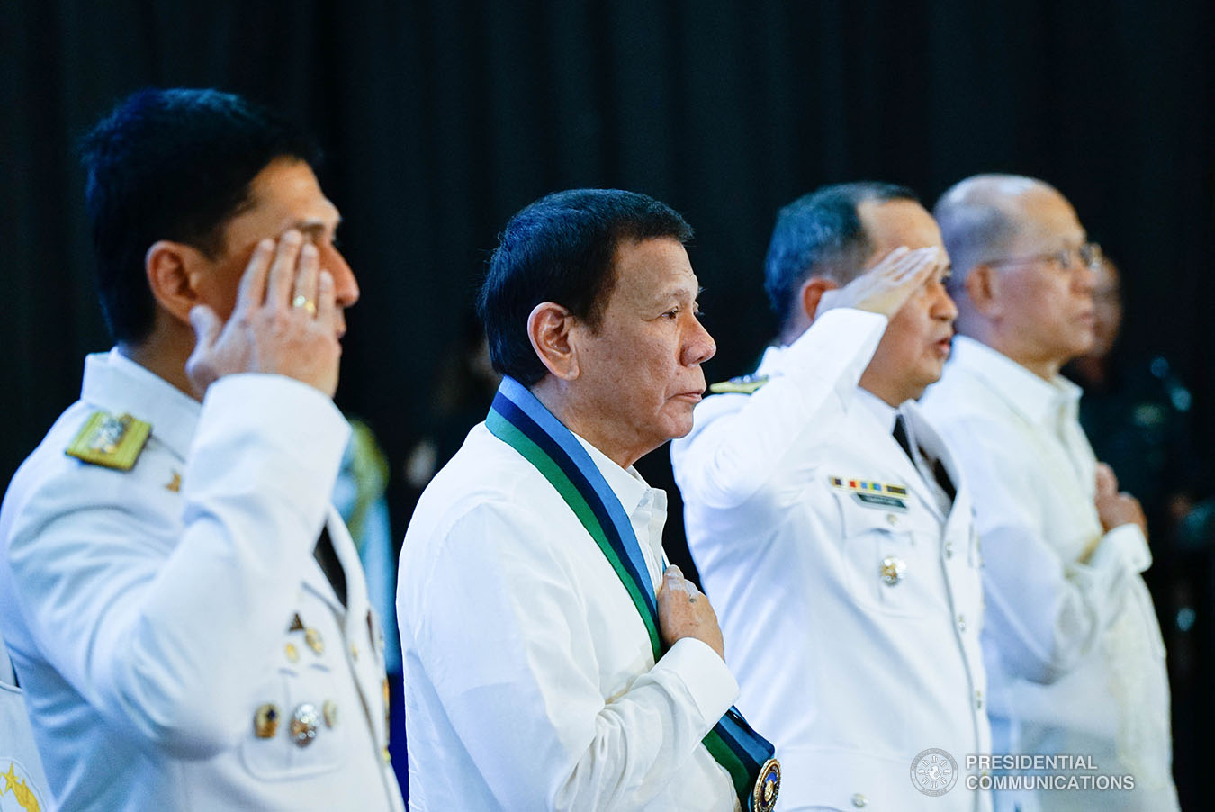 President Rodrigo Roa Duterte sings the Philippine National Anthem during the Armed Forces of the Philippines (AFP) Change of Command ceremony at Camp General Emilio Aguinaldo in Quezon City on January 4, 2020. KING RODRIGUEZ/PRESIDENTIAL PHOTO