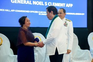President Rodrigo Roa Duterte greets former President Gloria Macapagal-Arroyo during the Armed Forces of the Philippines (AFP) Change of Command ceremony at Camp General Emilio Aguinaldo in Quezon City on January 4, 2020. REY BANIQUET/PRESIDENTIAL PHOTO