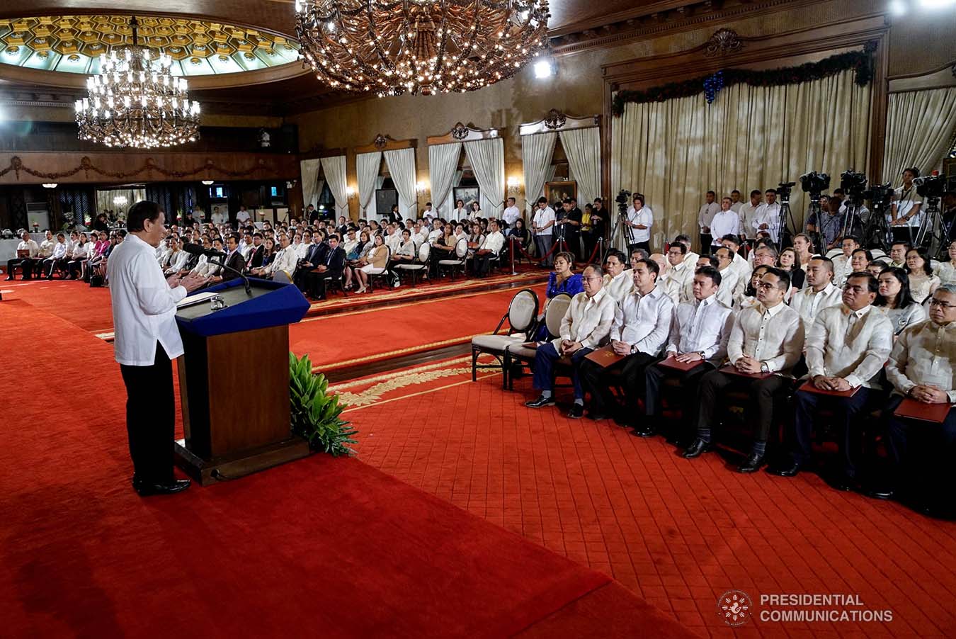 President Rodrigo Roa Duterte delivers a speech during the oath-taking ceremony of newly-appointed government officials at the Malacañan Palace on January 8, 2020. KING RODRIGUEZ/PRESIDENTIAL PHOTO