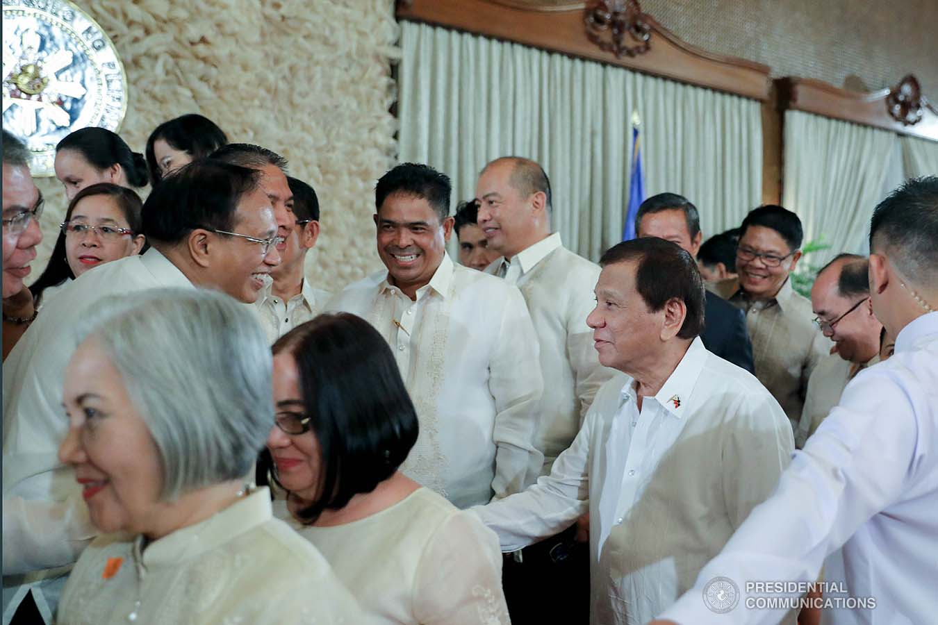 President Rodrigo Roa Duterte greets some of the newly-appointed government officials during the oath-taking ceremony at the Malacañan Palace on January 8, 2020. VALERIE ESCALERA/PRESIDENTIAL PHOTO