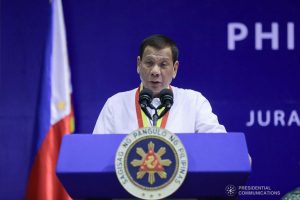 President Rodrigo Roa Duterte delivers a speech during his visit to the Philippine Marine Corps headquarters at Fort Bonifacio in Taguig City on January 13, 2020. ALFRED FRIAS/PRESIDENTIAL PHOTO