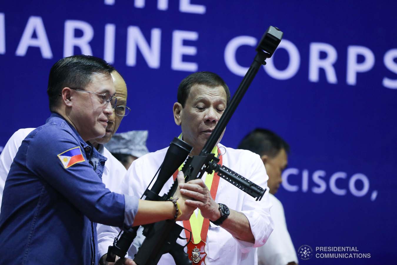 President Rodrigo Roa Duterte leads the ceremonial turnover of firearms to the personnel of the Philippine Marine Corps at Fort Bonifacio in Taguig City on January 13, 2020. ALFRED FRIAS/PRESIDENTIAL PHOTO