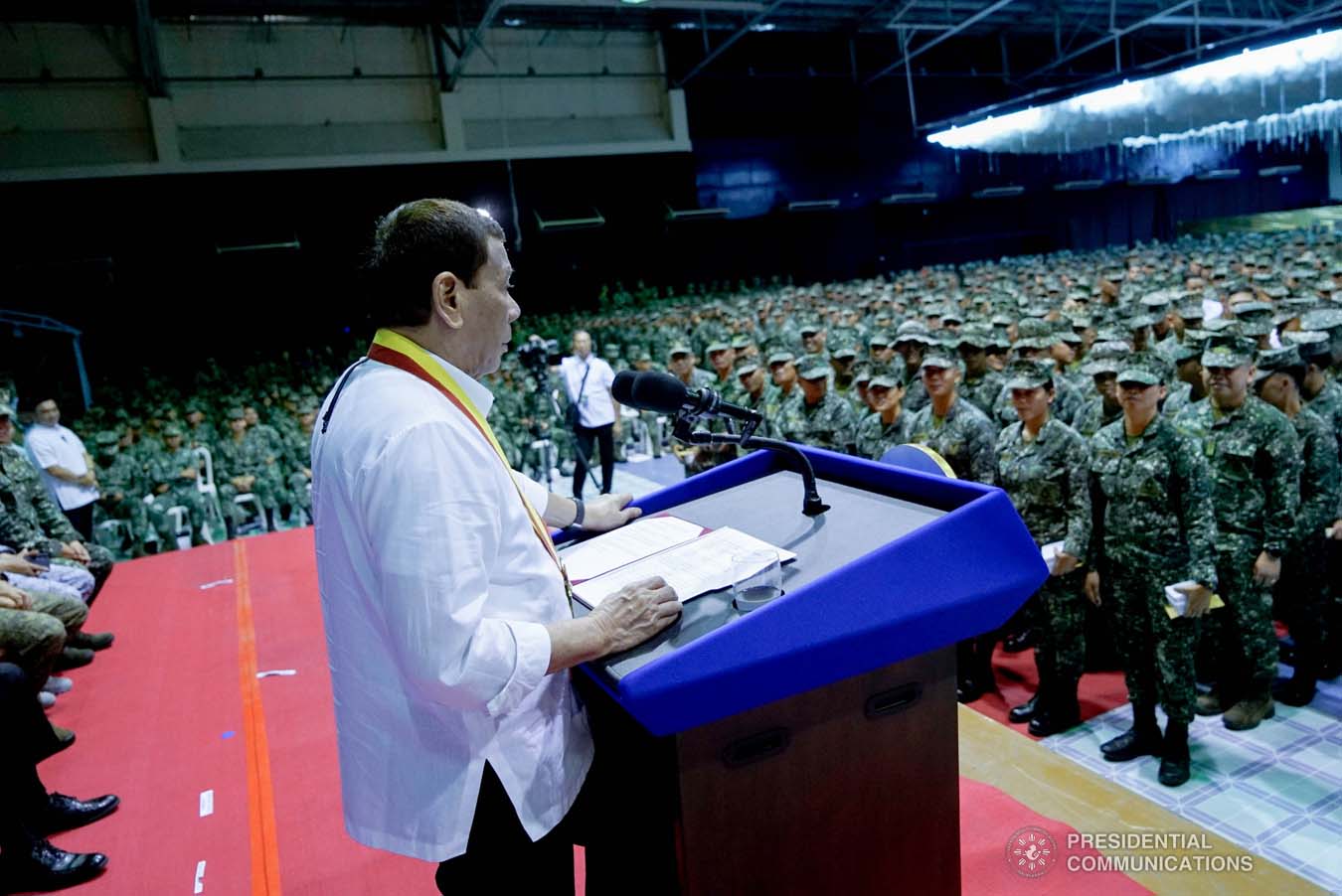 President Rodrigo Roa Duterte delivers a speech during his visit to the Philippine Marine Corps headquarters at Fort Bonifacio in Taguig City on January 13, 2020. KING RODRIGUEZ/PRESIDENTIAL PHOTO