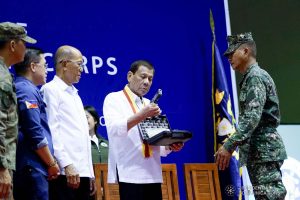 President Rodrigo Roa Duterte leads the ceremonial turnover of firearms to the personnel of the Philippine Marine Corps at Fort Bonifacio in Taguig City on January 13, 2020. KING RODRIGUEZ/PRESIDENTIAL PHOTO