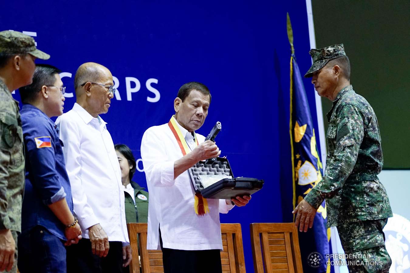 President Rodrigo Roa Duterte leads the ceremonial turnover of firearms to the personnel of the Philippine Marine Corps at Fort Bonifacio in Taguig City on January 13, 2020. KING RODRIGUEZ/PRESIDENTIAL PHOTO