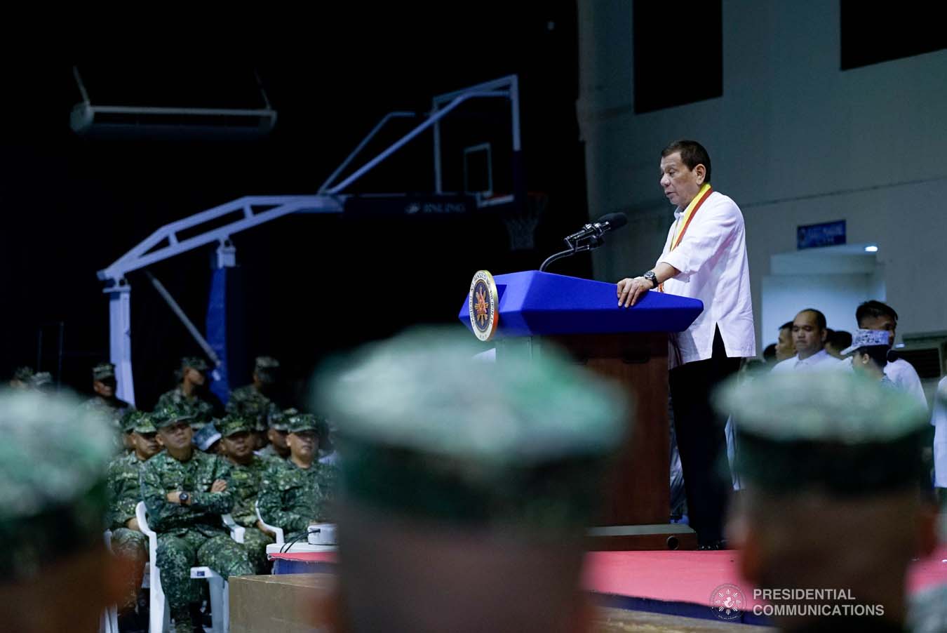 President Rodrigo Roa Duterte delivers a speech during his visit to the Philippine Marine Corps headquarters at Fort Bonifacio in Taguig City on January 13, 2020. KING RODRIGUEZ/PRESIDENTIAL PHOTO