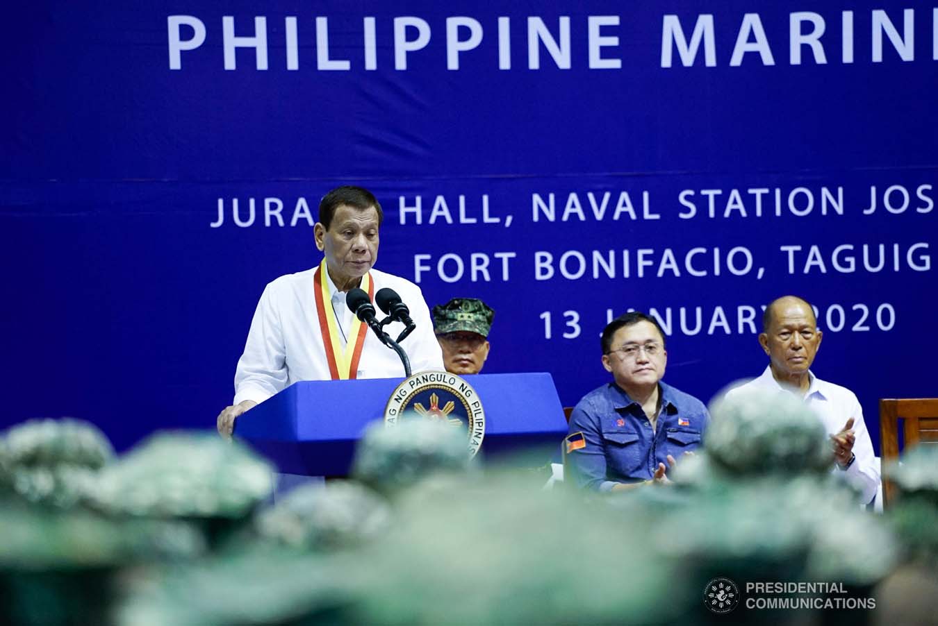 President Rodrigo Roa Duterte delivers a speech during his visit to the Philippine Marine Corps headquarters at Fort Bonifacio in Taguig City on January 13, 2020. KING RODRIGUEZ/PRESIDENTIAL PHOTO