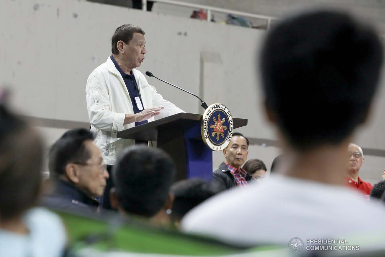 President Rodrigo Roa Duterte delivers a speech during his visit to the families affected by the Taal Volcano eruption at the Batangas City Sports Coliseum on January 14, 2020. TOTO LOZANO/PRESIDENTIAL PHOTO