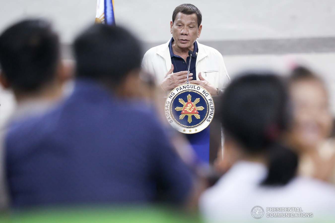 President Rodrigo Roa Duterte delivers a speech during his visit to the families affected by the Taal Volcano eruption at the Batangas City Sports Coliseum on January 14, 2020. TOTO LOZANO/PRESIDENTIAL PHOTO