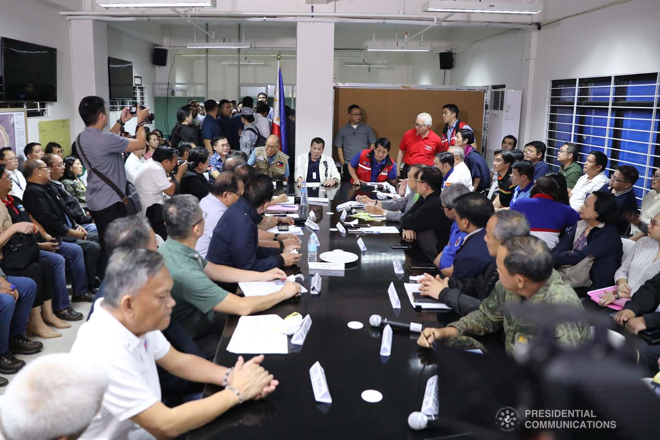 President Rodrigo Roa Duterte presides over a situation briefing on the effects of the Taal Volcano eruption at the Batangas Provincial Sports Complex on January 14, 2020. VALERIE ESCALERA/PRESIDENTIAL PHOTO
