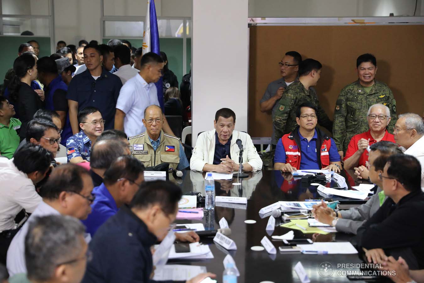 President Rodrigo Roa Duterte presides over a situation briefing on the effects of the Taal Volcano eruption at the Batangas Provincial Sports Complex on January 14, 2020. VALERIE ESCALERA/PRESIDENTIAL PHOTO