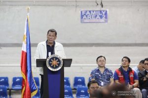 President Rodrigo Roa Duterte delivers a speech during his visit to the families affected by the Taal Volcano eruption at the Batangas City Sports Coliseum on January 14, 2020. VALERIE ESCALERA/PRESIDENTIAL PHOTO