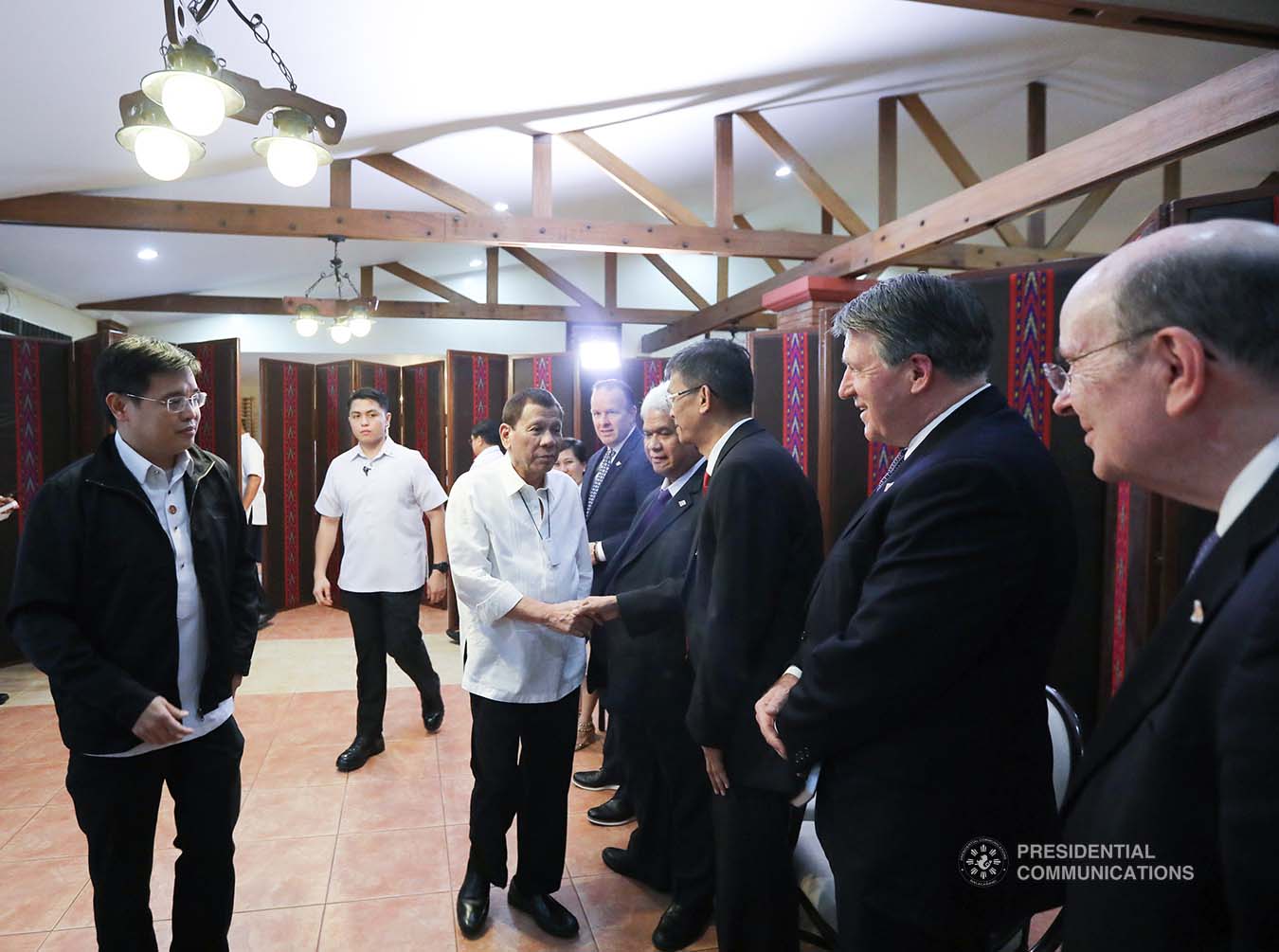President Rodrigo Roa Duterte greets the officials of the Church of Jesus Christ of Latter-Day Saints who paid a courtesy call on the President at the Malago Clubhouse in Manila on January 15, 2020. ALFRED FRIAS/PRESIDENTIAL PHOTO