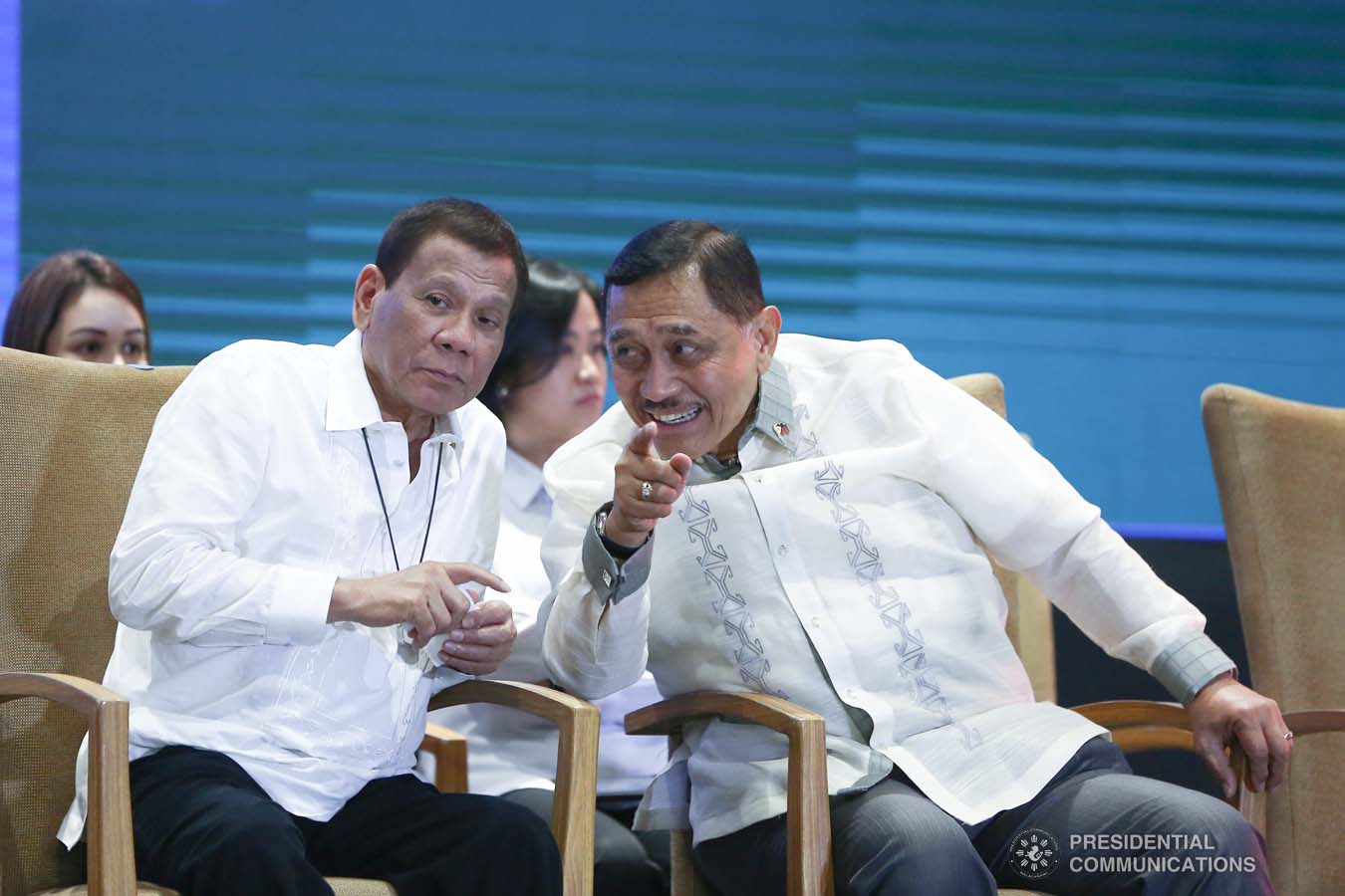 President Rodrigo Roa Duterte chats with Manila Sixth District Representative Bienvenido Abante Jr. during the celebration of the 120-year presence of the Baptist Churches in the Philippines at the SMX Convention Center in Pasay City on January 16, 2020. VALERIE ESCALERA/PRESIDENTIAL PHOTO