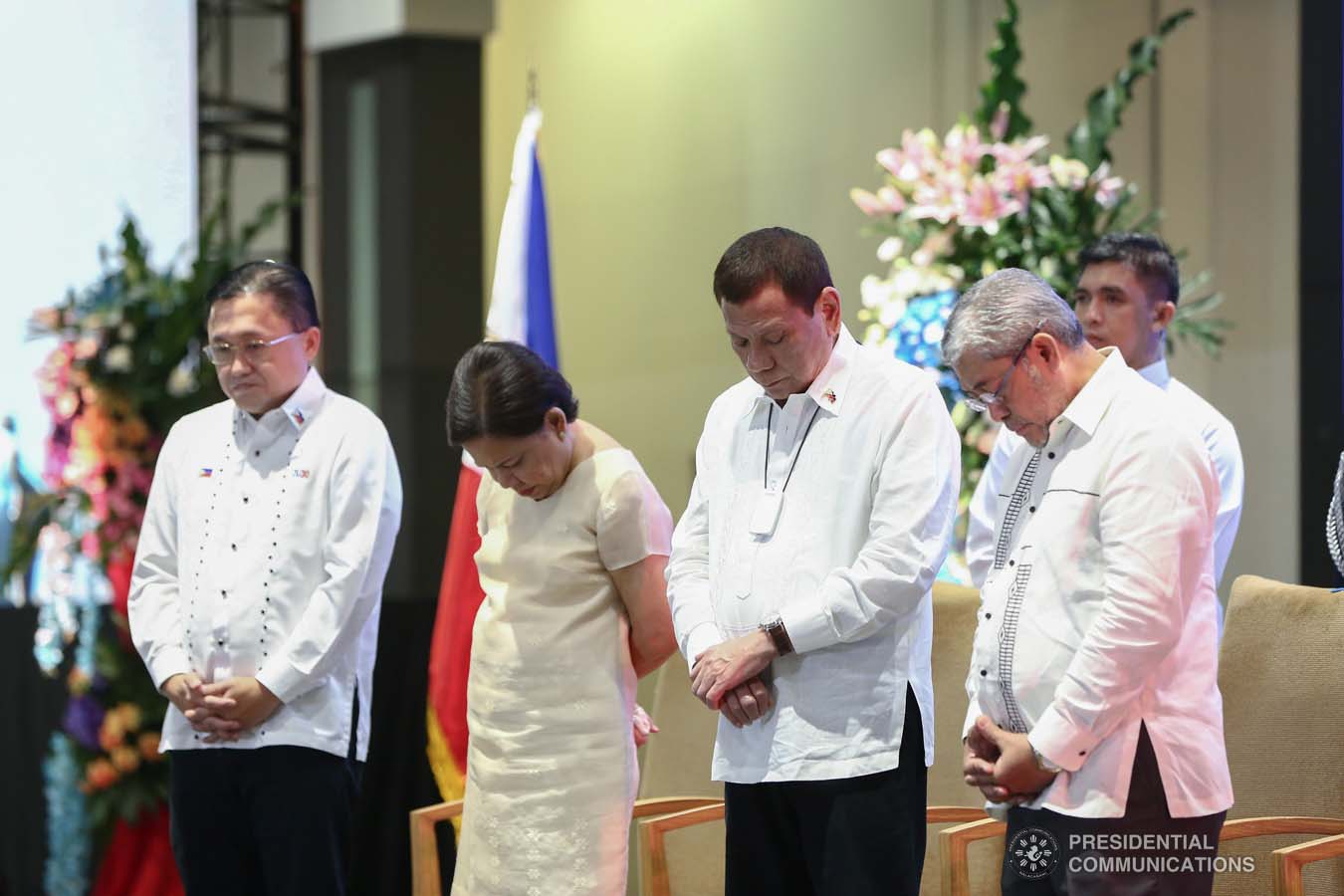 President Rodrigo Roa Duterte bows his head in prayer during the celebration of the 120-year presence of the Baptist Churches in the Philippines at the SMX Convention Center in Pasay City on January 16, 2020. VALERIE ESCALERA/PRESIDENTIAL PHOTO