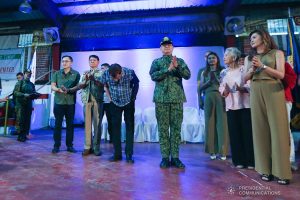 President Rodrigo Roa Duterrte takes a bow before the guests during the oath-taking ceremony of newly appointed Philippine National Police Chief Police Lieutenant General Archie Gamboa at the Polytechnic University of the Philippines-Sto. Tomas Campus in Sto. Tomas City, Batangas on January 20, 2020. VALERIE ESCALERA/PRESIDENTIAL PHOTO