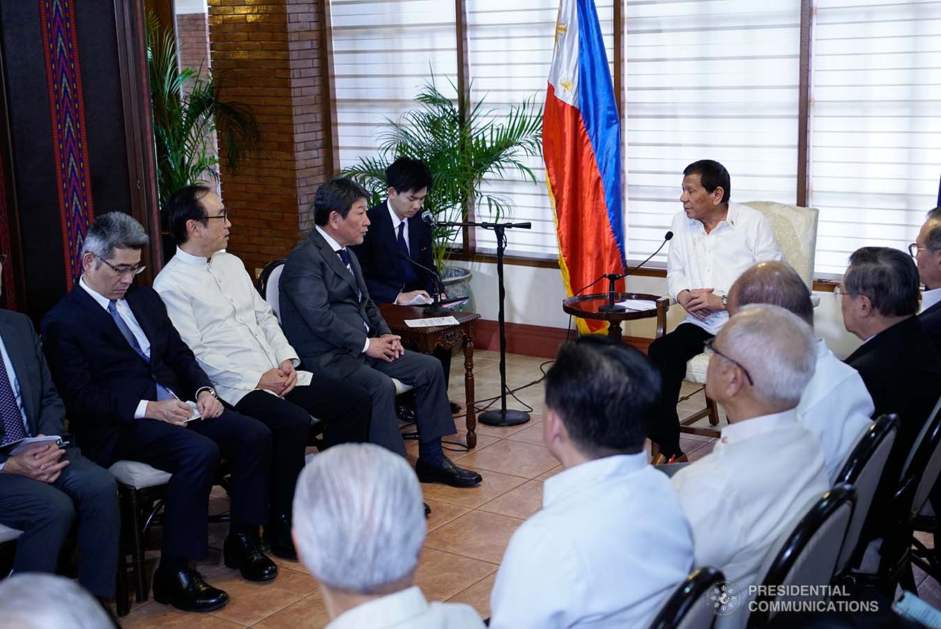 President Rodrigo Roa Duterte discusses matters with Japanese Foreign Minister Toshimitsu Motegi ,who paid a courtesy call on the President at the Malacañang Golf Clubhouse in Manila on January 9, 2020. KING RODRIGUEZ/PRESIDENTIAL PHOTO