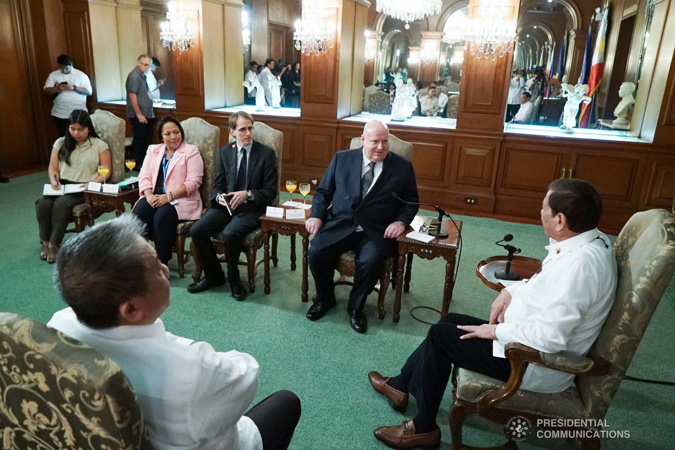 President Rodrigo Roa Duterte discusses matters with outgoing New Zealand Ambassador to the Philippines David Strachan, who paid a farewell call on the President at the Malacañan Palace on January 27, 2020. KING RODRIGUEZ/PRESIDENTIAL PHOTO