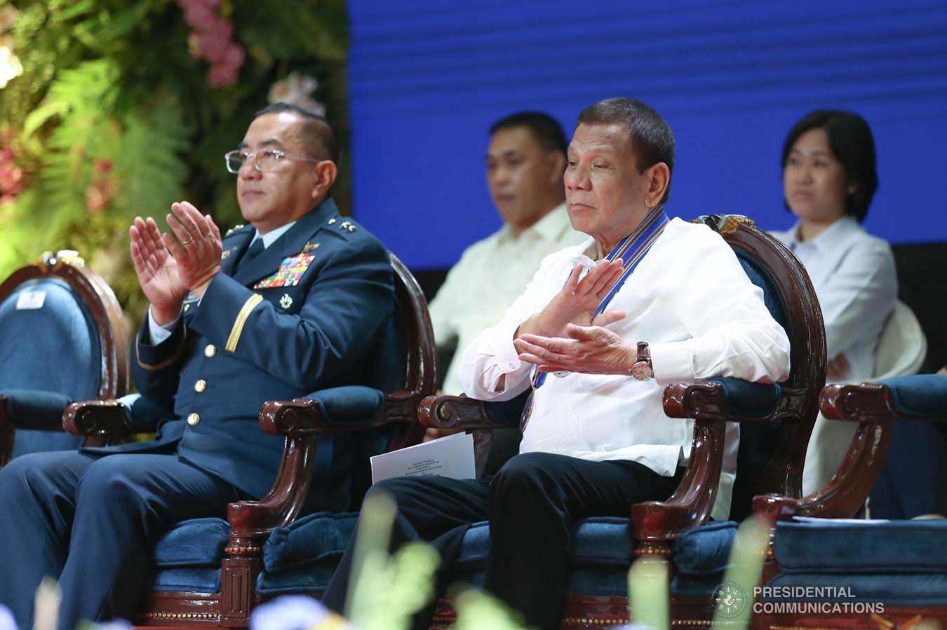 President Rodrigo Roa Duterte applauds while witnessing the program proper during the Philippine Air Force Change of Command ceremony at the Col. Jesus Villamor Air Base in Pasay City on January 16, 2020. KARL NORMAN ALONZO/PRESIDENTIAL PHOTO