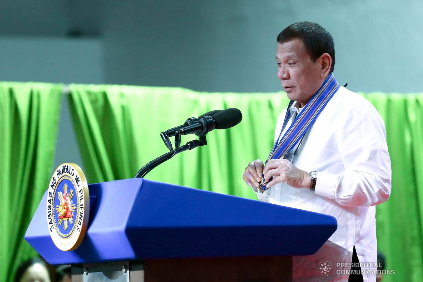 President Rodrigo Roa Duterte delivers a speech during the Philippine Air Force Change of Command ceremony at the Col. Jesus Villamor Air Base in Pasay City on January 16, 2020. KARL NORMAN ALONZO/PRESIDENTIAL PHOTO