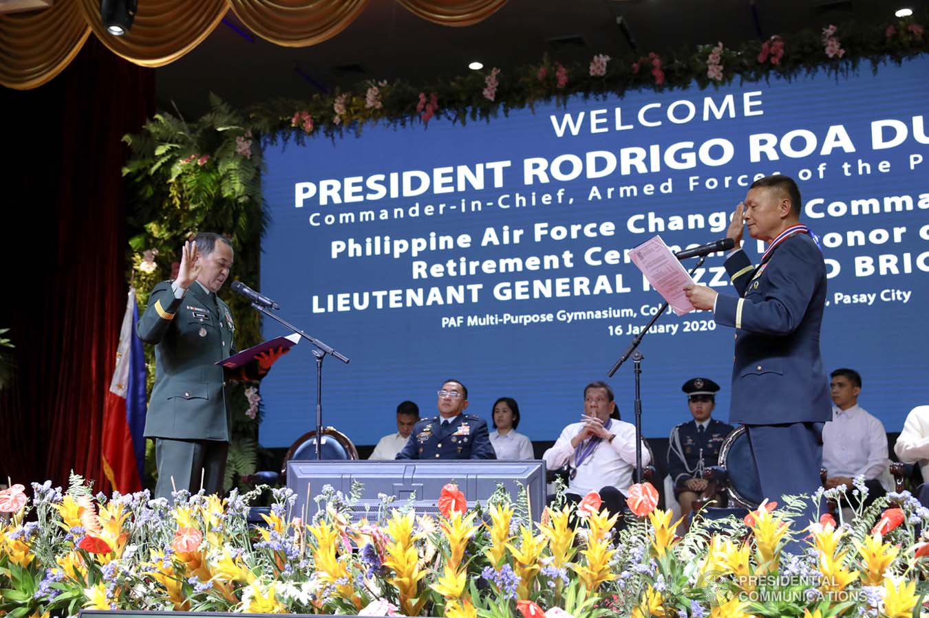 President Rodrigo Roa Duterte witnesses the program proper during the Philippine Air Force Change of Command ceremony at the Col. Jesus Villamor Air Base in Pasay City on January 16, 2020. KARL NORMAN ALONZO/PRESIDENTIAL PHOTO