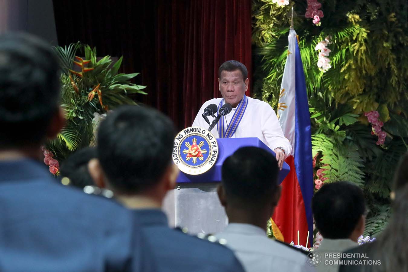 President Rodrigo Roa Duterte delivers a speech during the Philippine Air Force Change of Command ceremony at the Col. Jesus Villamor Air Base in Pasay City on January 16, 2020. REY BANIQUET/PRESIDENTIAL PHOTO
