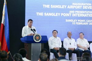 President Rodrigo Roa Duterte delivers a speech during the inauguration of the Sangley Airport Development Project in Cavite City on February 15, 2020. ALBERT ALCAIN/PRESIDENTIAL PHOTO