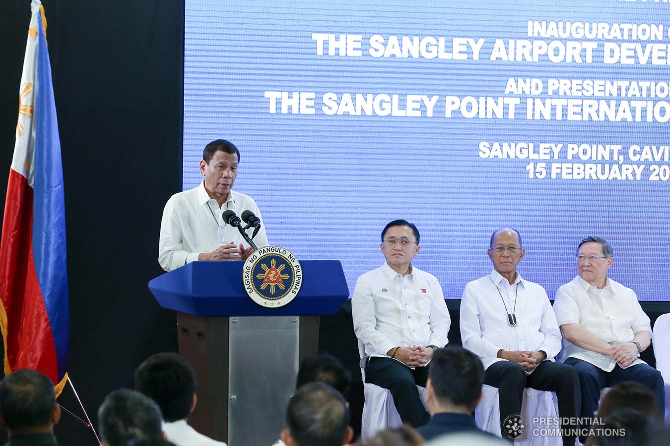 President Rodrigo Roa Duterte delivers a speech during the inauguration of the Sangley Airport Development Project in Cavite City on February 15, 2020. ALBERT ALCAIN/PRESIDENTIAL PHOTO