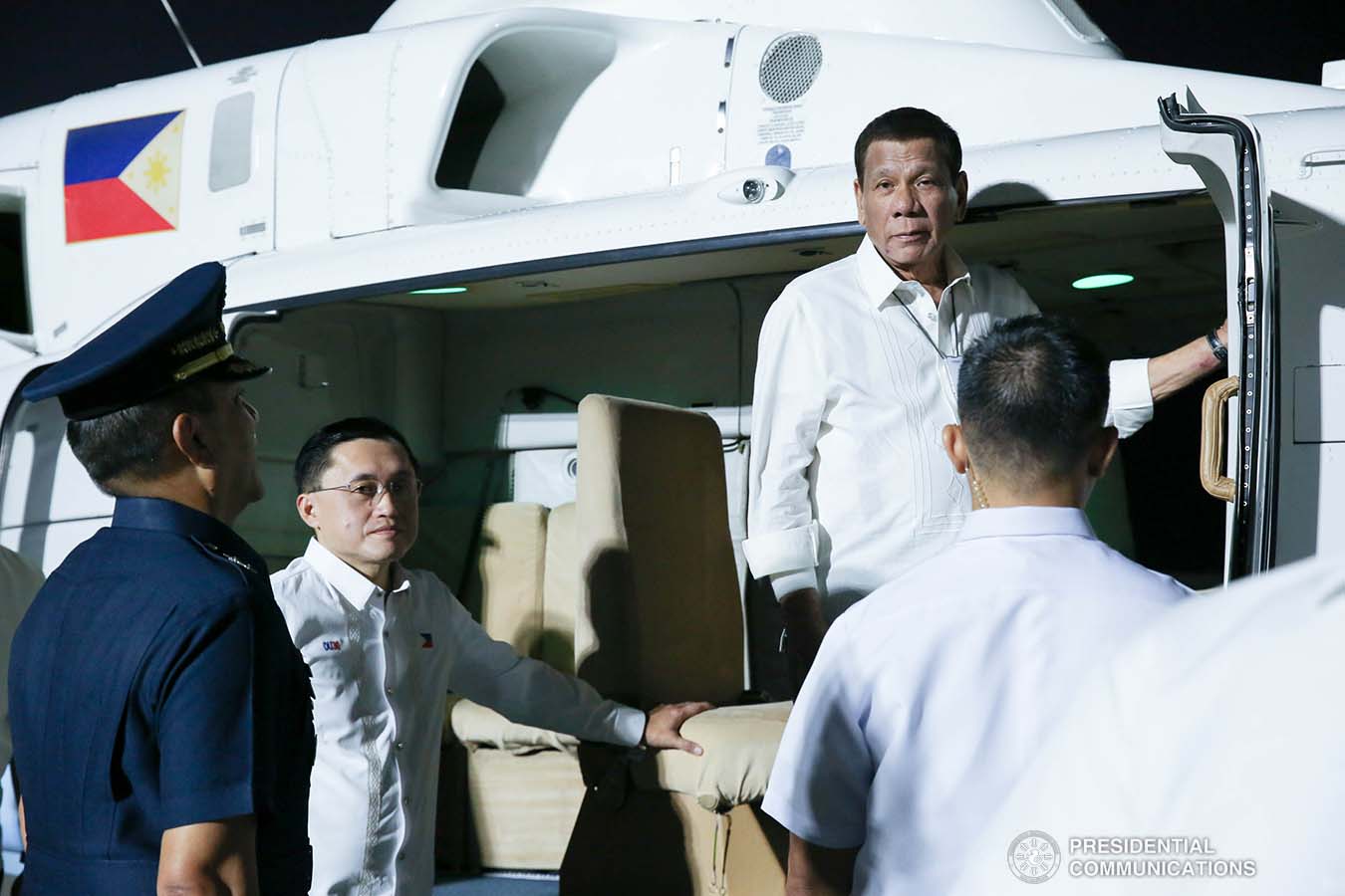President Rodrigo Roa Duterte prepares to board a helicopter after gracing the inauguration of the Sangley Airport Development Project in Cavite City on February 15, 2020. ALBERT ALCAIN/PRESIDENTIAL PHOTO
