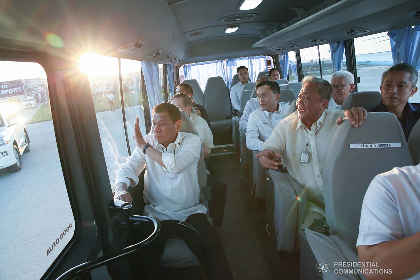 President Rodrigo Roa Duterte waves at his supporters while taking a tour around the facilities of the Sangley Airport in Cavite City during its inauguration on February 15, 2020. ALBERT ALCAIN/PRESIDENTIAL PHOTO