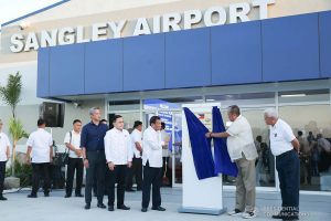 President Rodrigo Roa Duterte leads the unveiling of the marker of the Sangley Airport Development Project in Cavite City during its inauguration on February 15, 2020. Assisting the President is Transportation Secretary Arthur Tugade. ALBERT ALCAIN/PRESIDENTIAL PHOTO