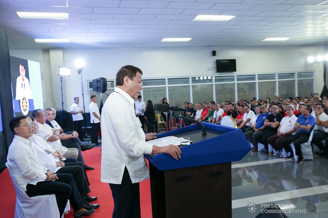 President Rodrigo Roa Duterte delivers a speech during the inauguration of the Sangley Airport Development Project and presentation of the Sangley Point International Airport Project in Cavite City on February 15, 2020. ALBERT ALCAIN/PRESIDENTIAL PHOTO