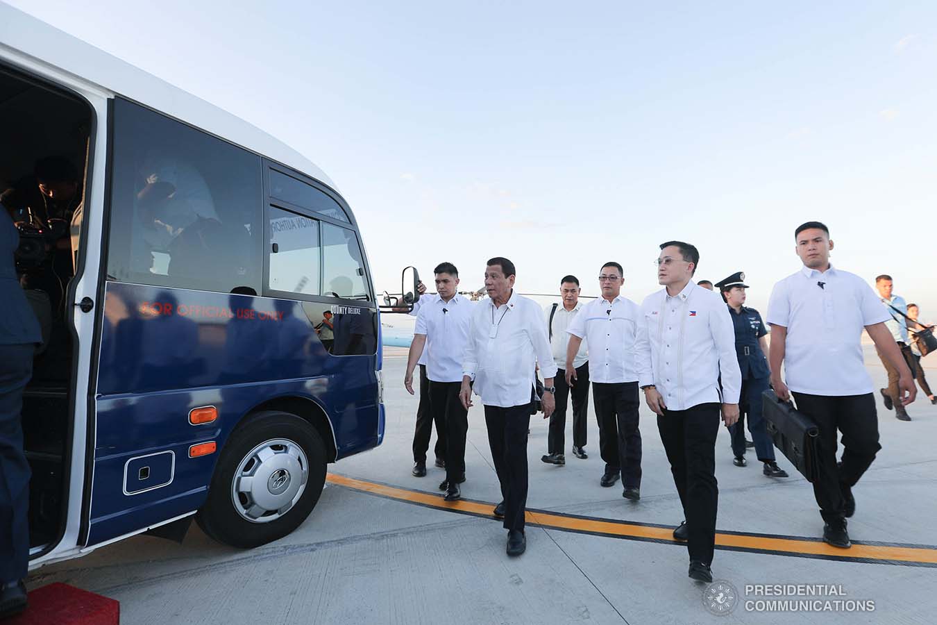 President Rodrigo Roa Duterte prepares to take a tour around the facilities of the Sangley Airport in Cavite City during its inauguration on February 15, 2020. With the President is Transportation Secretary Arthur Tugade. ALFRED FRIAS/PRESIDENTIAL PHOTO