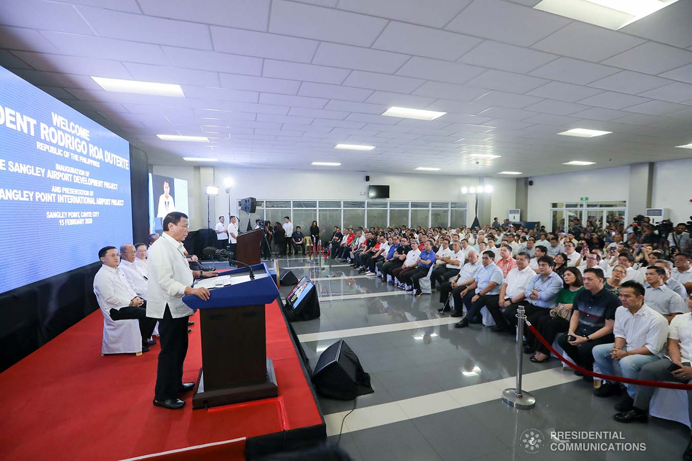 President Rodrigo Roa Duterte delivers a speech during the inauguration of the Sangley Airport Development Project in Cavite City on February 15, 2020. ALFRED FRIAS/PRESIDENTIAL PHOTO