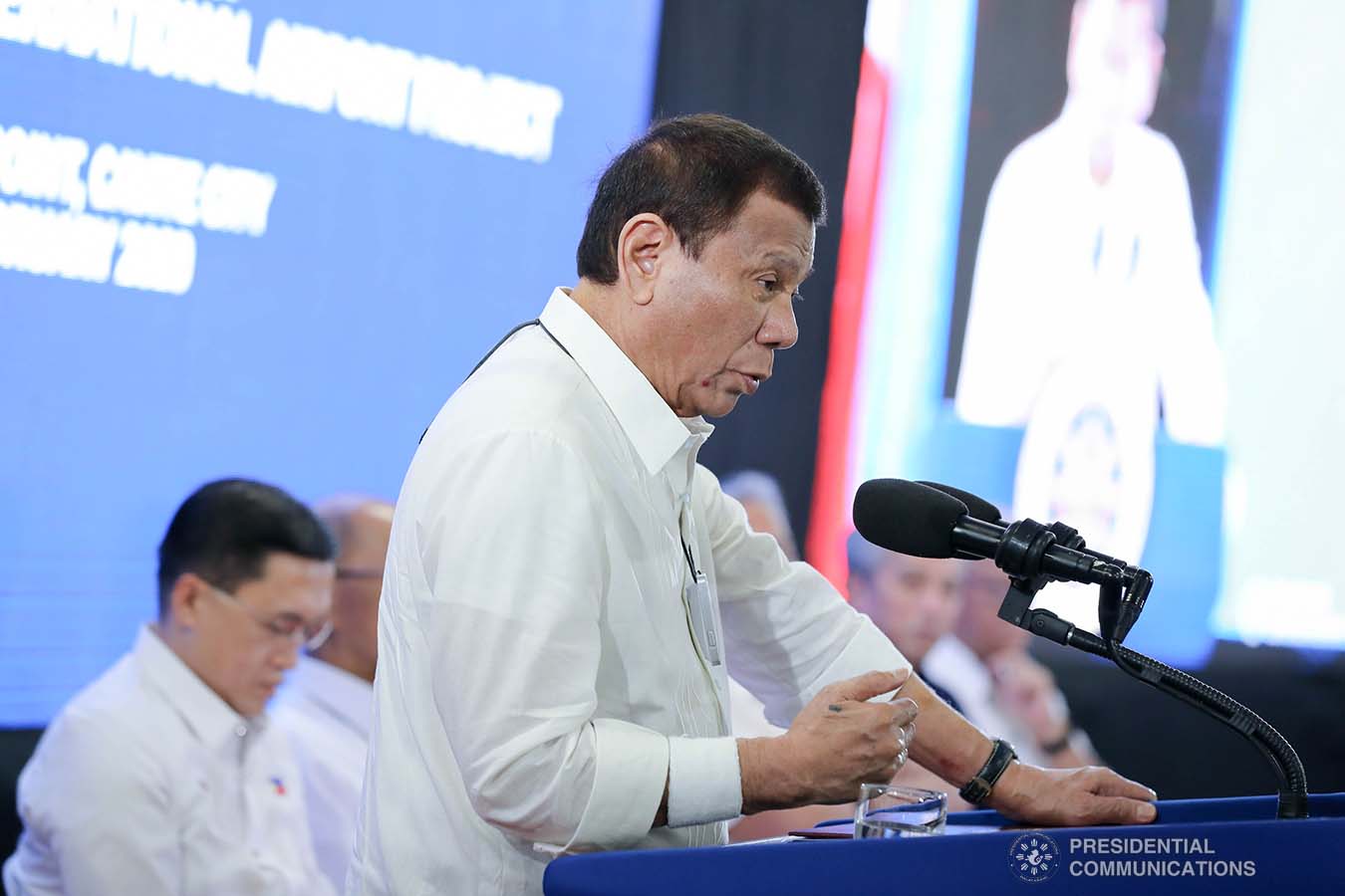 President Rodrigo Roa Duterte delivers a speech during the inauguration of the Sangley Airport Development Project and presentation of the Sangley Point International Airport Project in Cavite City on February 15, 2020. ALFRED FRIAS/PRESIDENTIAL PHOTO