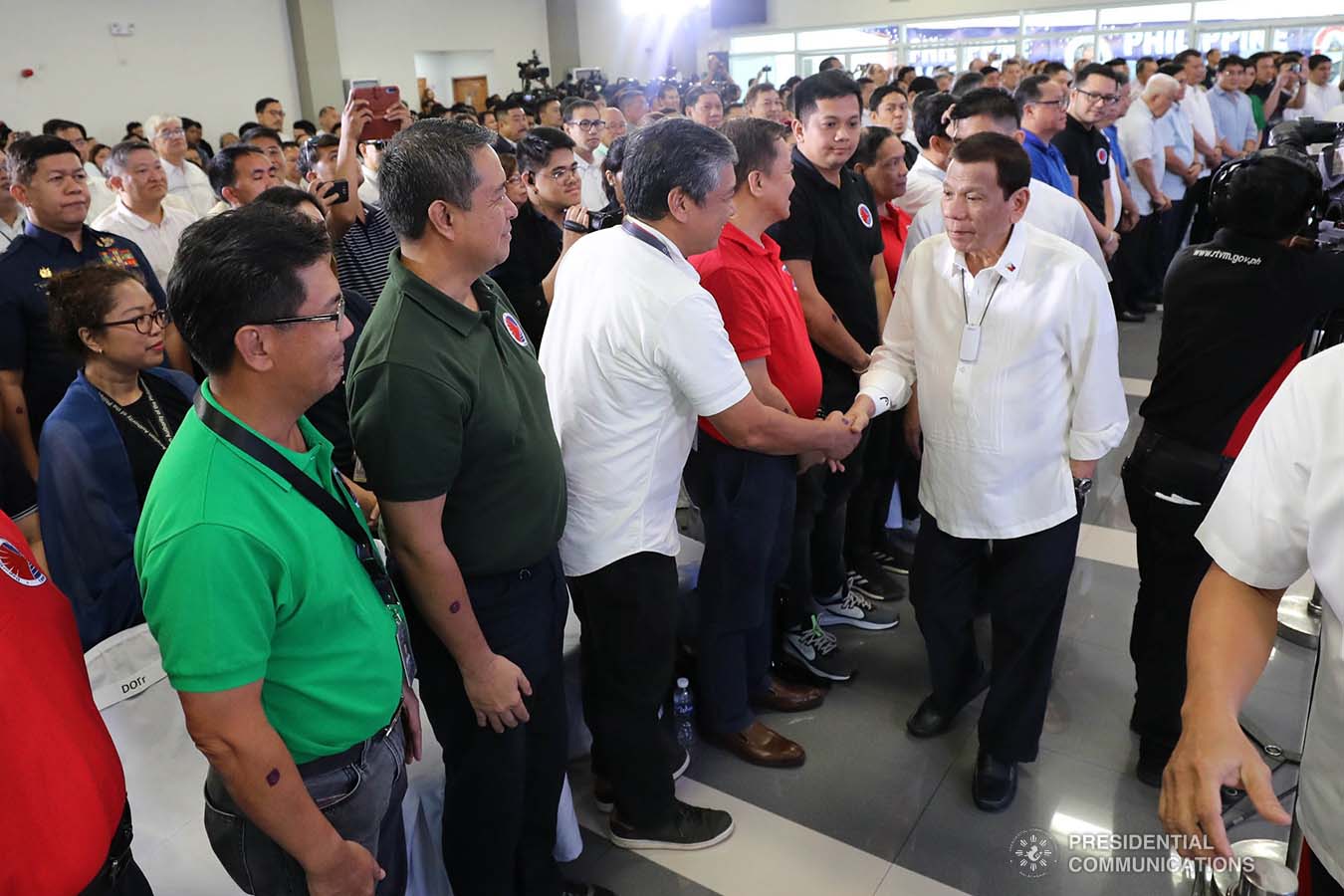 President Rodrigo Roa Duterte greets some of the guests during the inauguration of the Sangley Airport Development Project in Cavite City on February 15, 2020. ROBINSON NIÑAL JR./PRESIDENTIAL PHOTO