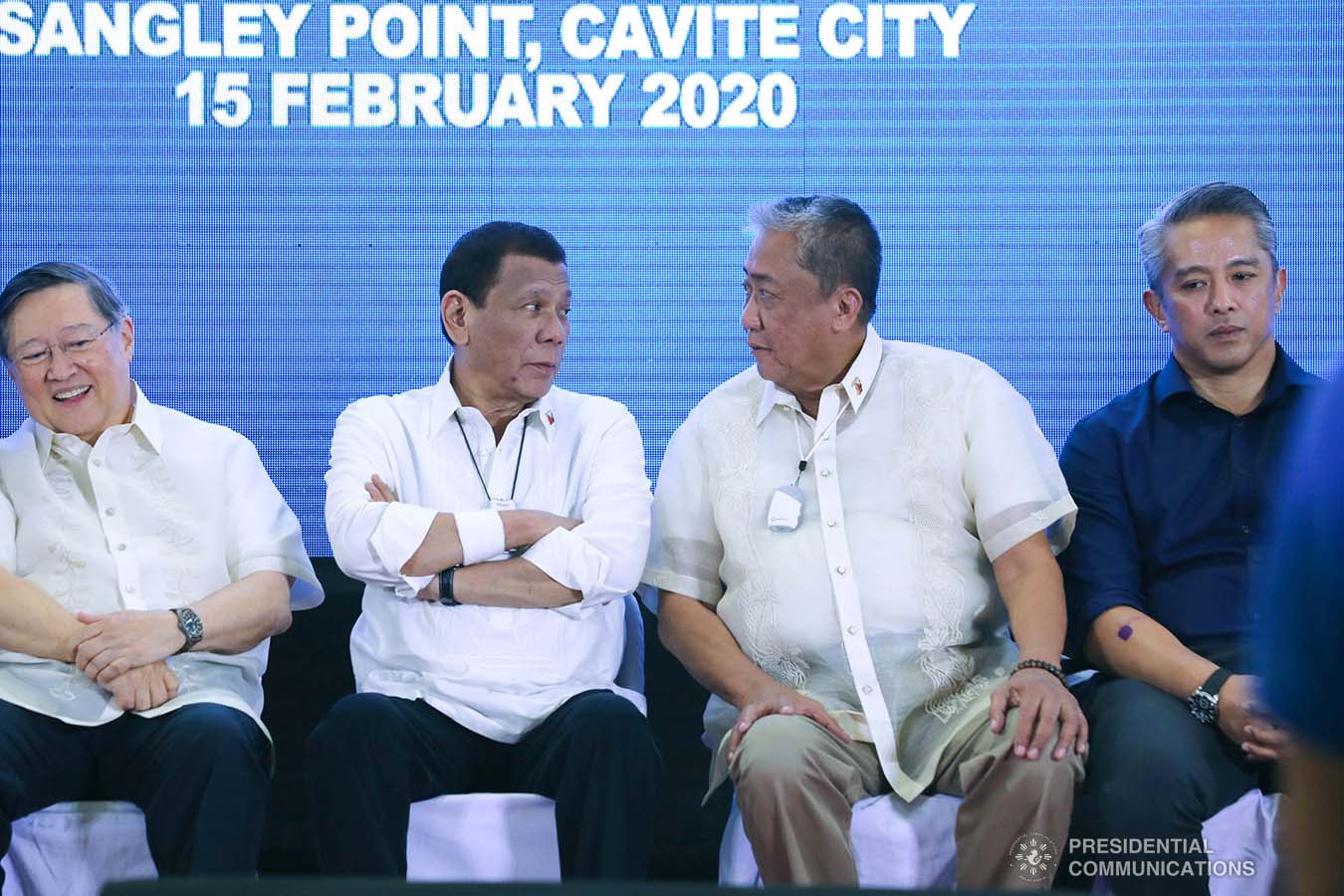 President Rodrigo Roa Duterte chats with Transportation Secretary Arthur Tugade during the inauguration of the Sangley Airport Development Project and presentation of the Sangley Point International Airport Project in Cavite City on February 15, 2020. ROBINSON NIÑAL JR./PRESIDENTIAL PHOTO