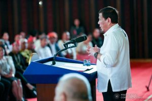 President Rodrigo Roa Duterte delivers a speech during the oath-taking of the new officials of the National Commission for Culture and the Arts (NCCA) and presentation of the 12th Ani ng Dangal awardees at the Malacañan Palace on February 26, 2020. SIMEON CELI JR./PRESIDENTIAL PHOTO