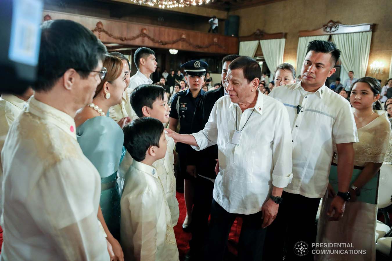 President Rodrigo Roa Duterte chats with some of the guests during the oath-taking of the new officials of the National Commission for Culture and the Arts (NCAA) and presentation of the 12th Ani ng Dangal awardees at the Malacañan Palace on February 26, 2020. RICHARD MADELO/PRESIDENTIAL PHOTO