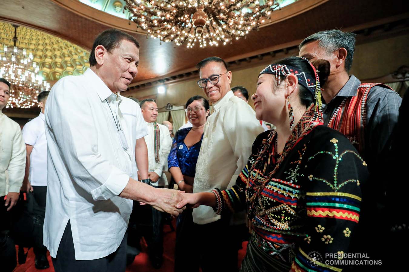 President Rodrigo Roa Duterte greets some of the guests during the oath-taking of the new officials of the National Commission for Culture and the Arts (NCAA) and presentation of the 12th Ani ng Dangal awardees at the Malacañan Palace on February 26, 2020. RICHARD MADELO/PRESIDENTIAL PHOTO