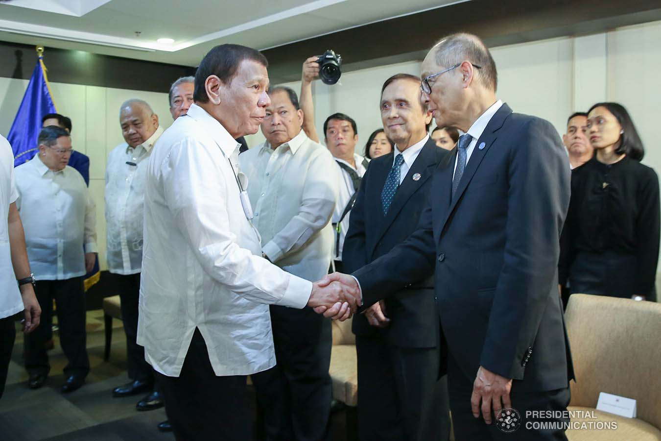 President Rodrigo Roa Duterte greets Bangko Sentral ng Pilipinas (BSP) Governor Benjamin Diokno during the courtesy call of Asian Development Bank President Masatsugu Asakawa at the Department of Finance Building inside the BSP Complex in Manila on February 24, 2020. ALBERT ALCAIN/PRESIDENTIAL PHOTO