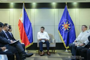 President Rodrigo Roa Duterte discusses matters with Asian Development Bank President Masatsugu Asakawa who paid a courtesy call on the President at the Department of Finance Building inside the Bangko Sentral ng Pilipinas Complex in Manila on February 24, 2020. ALBERT ALCAIN/PRESIDENTIAL PHOTO